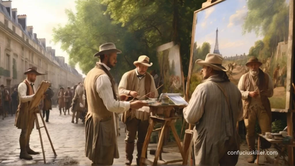 Impressionist artists painting on the street in the late 19th century