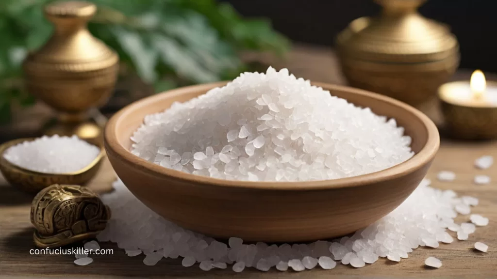 A bowl of sea salt in ancient setting